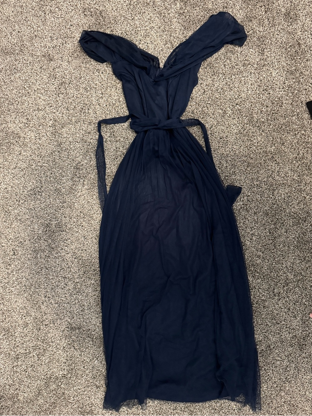 Navy Off-Shoulder Maxi Dress with Tie Waist